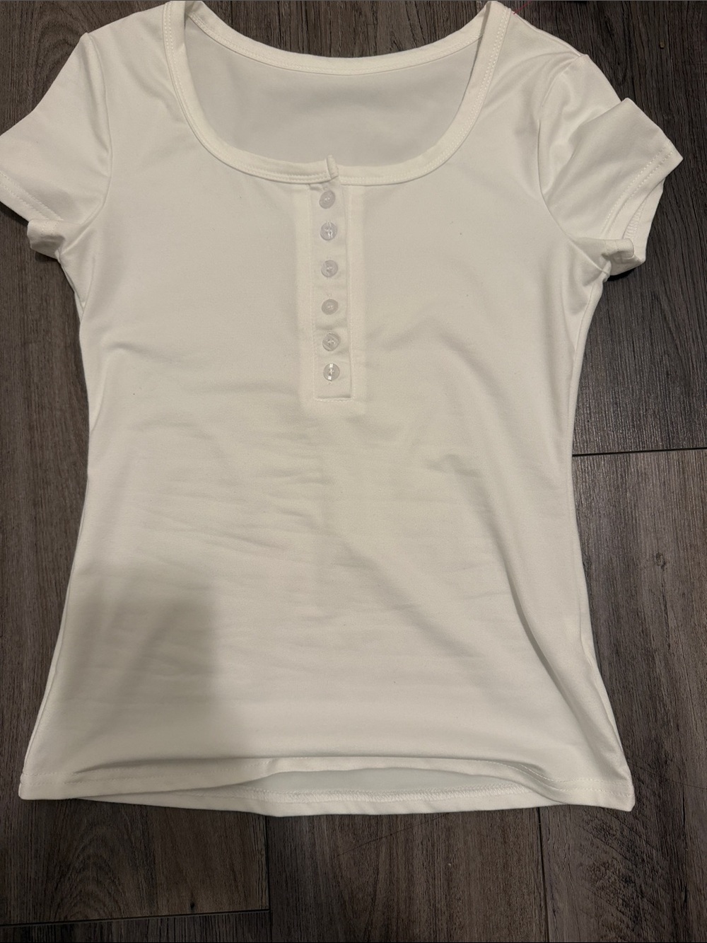 SHEIN White Short-Sleeve Button Henley Tee